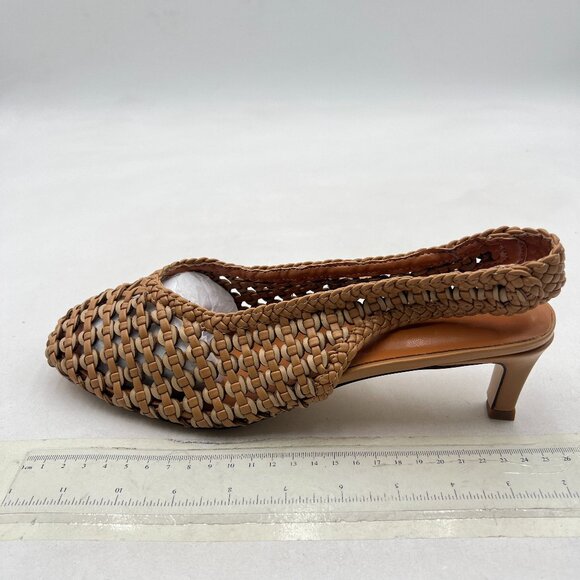 Wo Wagas Brown Slingback Strap Square Toe Pump Slip On Low Kitten Heels Sandals - Picture 2 of 8